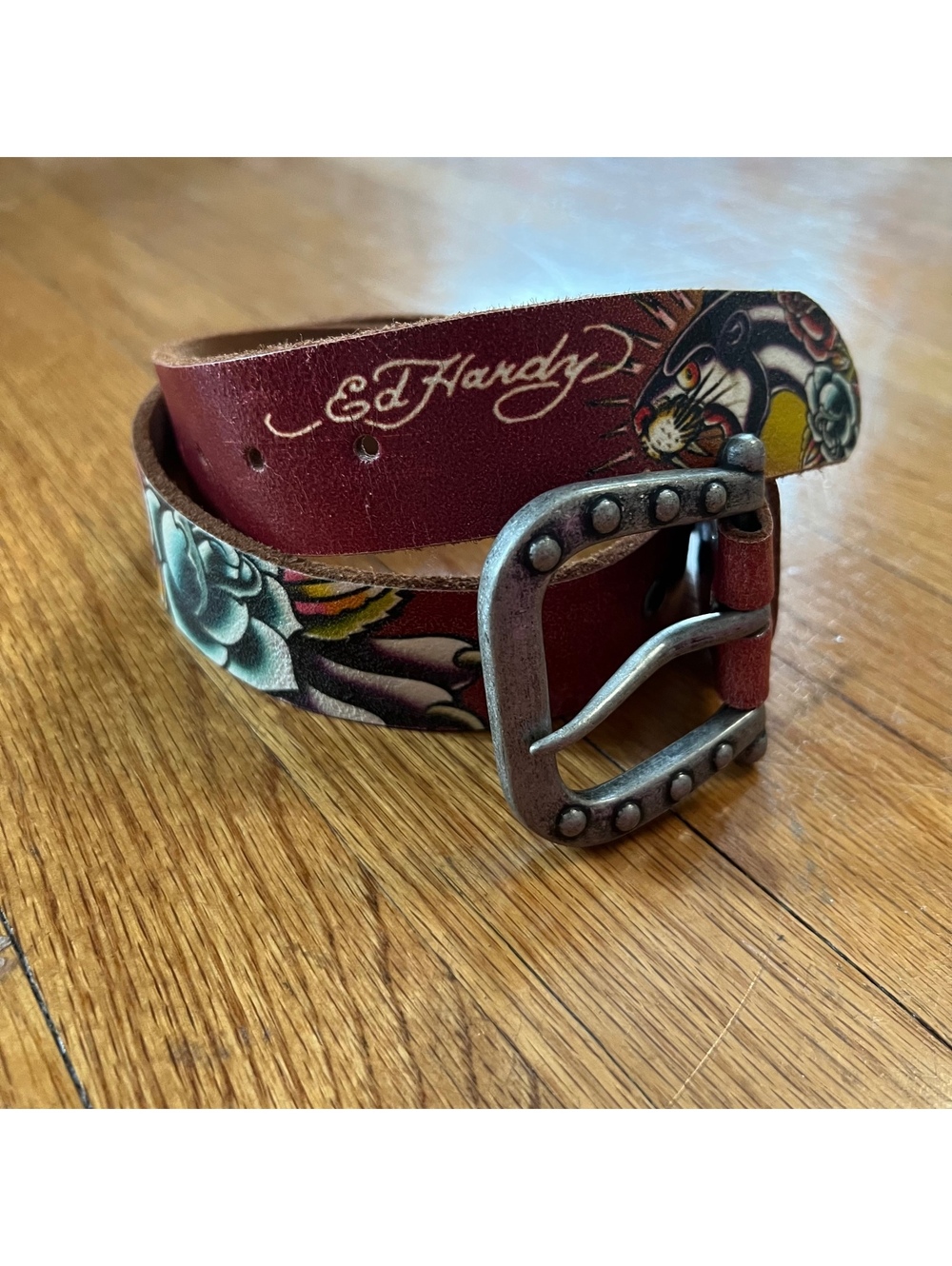 Vintage y2k real genuine leather ed hardy belt